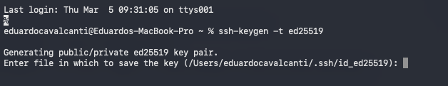 Exemplo do comando ssh-keygen no terminal